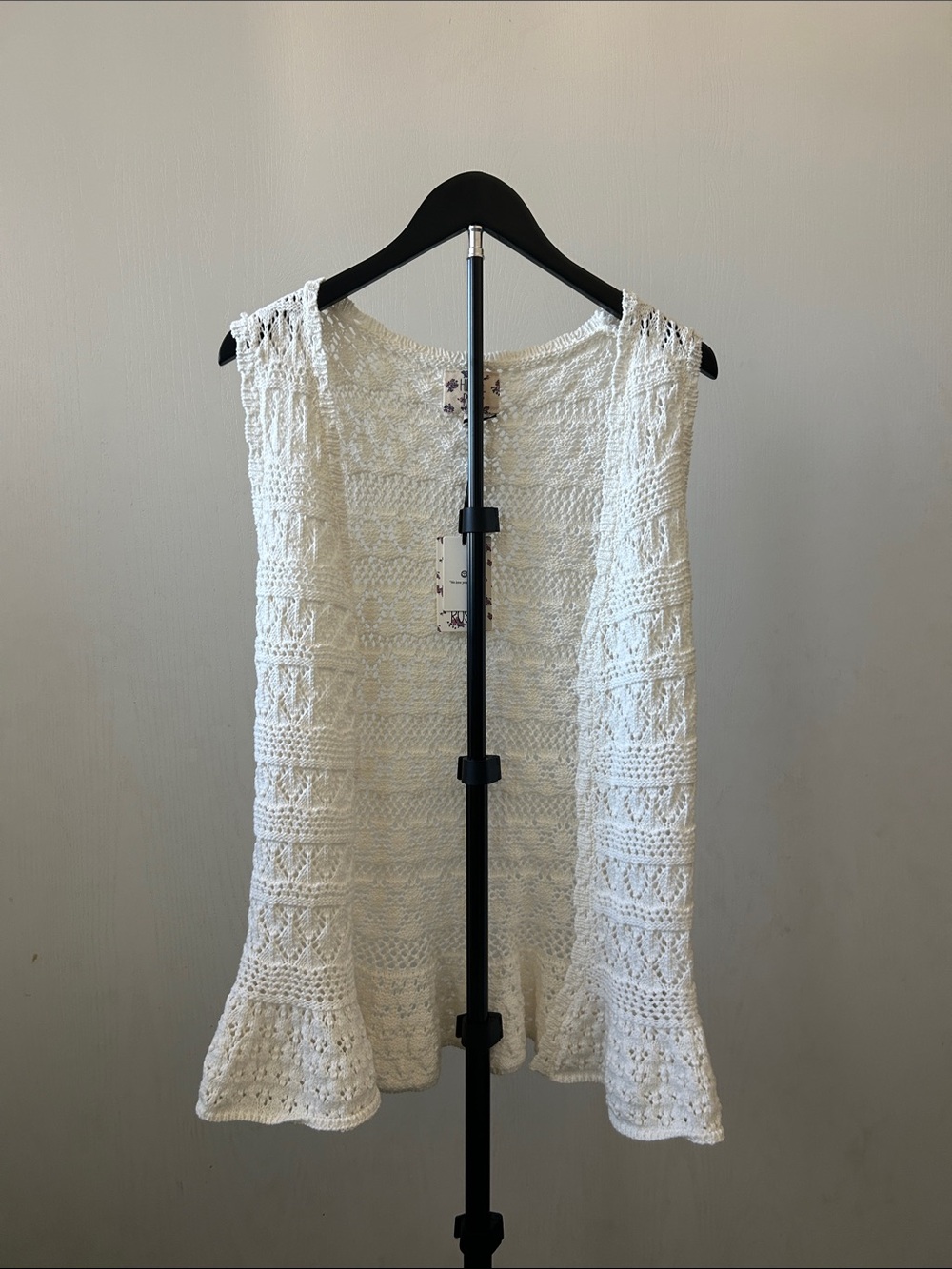 Hippie Rose White Crochet Open-Knit Vest Cardigan Boho Sleeveless